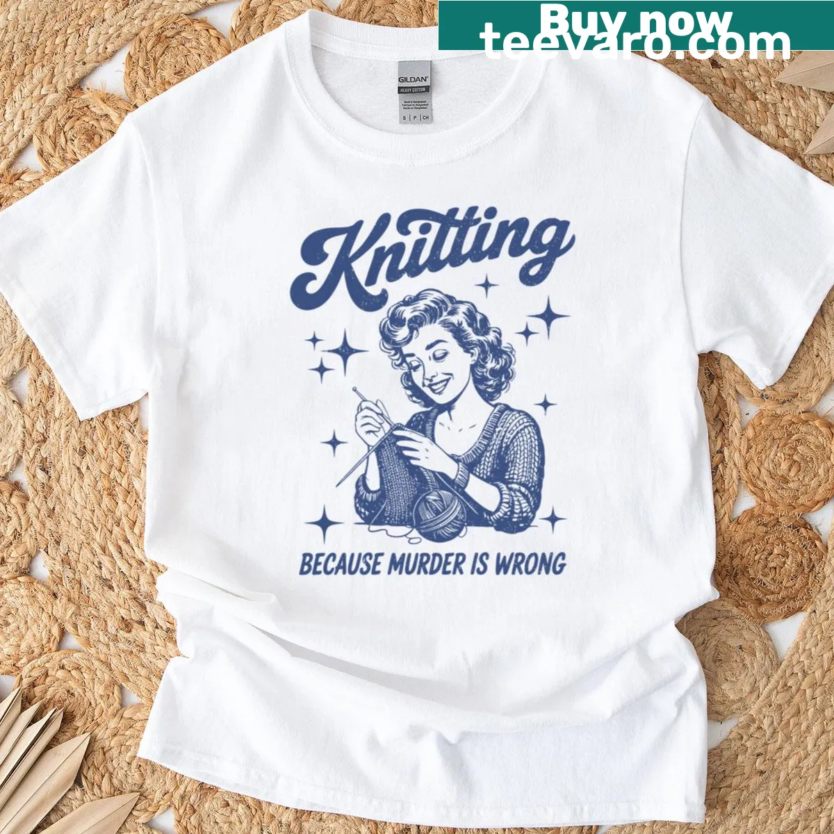 Retro sarcastic knitting t-shirt with humorous saying — on a men's t-shirt