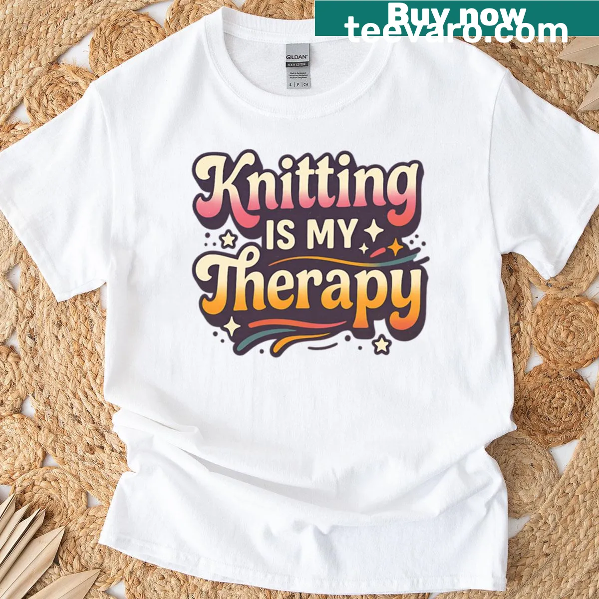 T-shirt with the phrase Knitting Is My Therapy — on a men's t-shirt