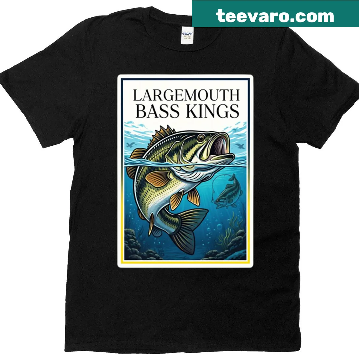 Fishing enthusiast T-shirt with Largemouth Bass graphic — on a men's t-shirt