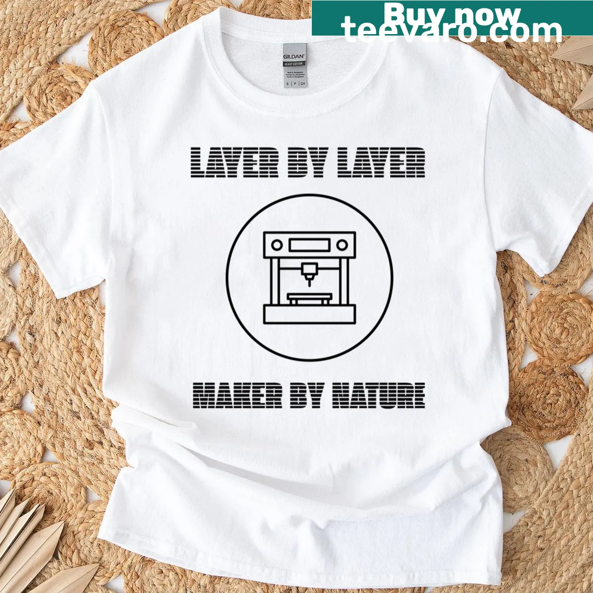 Typography shirt with the phrase 'Layer By Layer Maker By Nature' — on a men's t-shirt