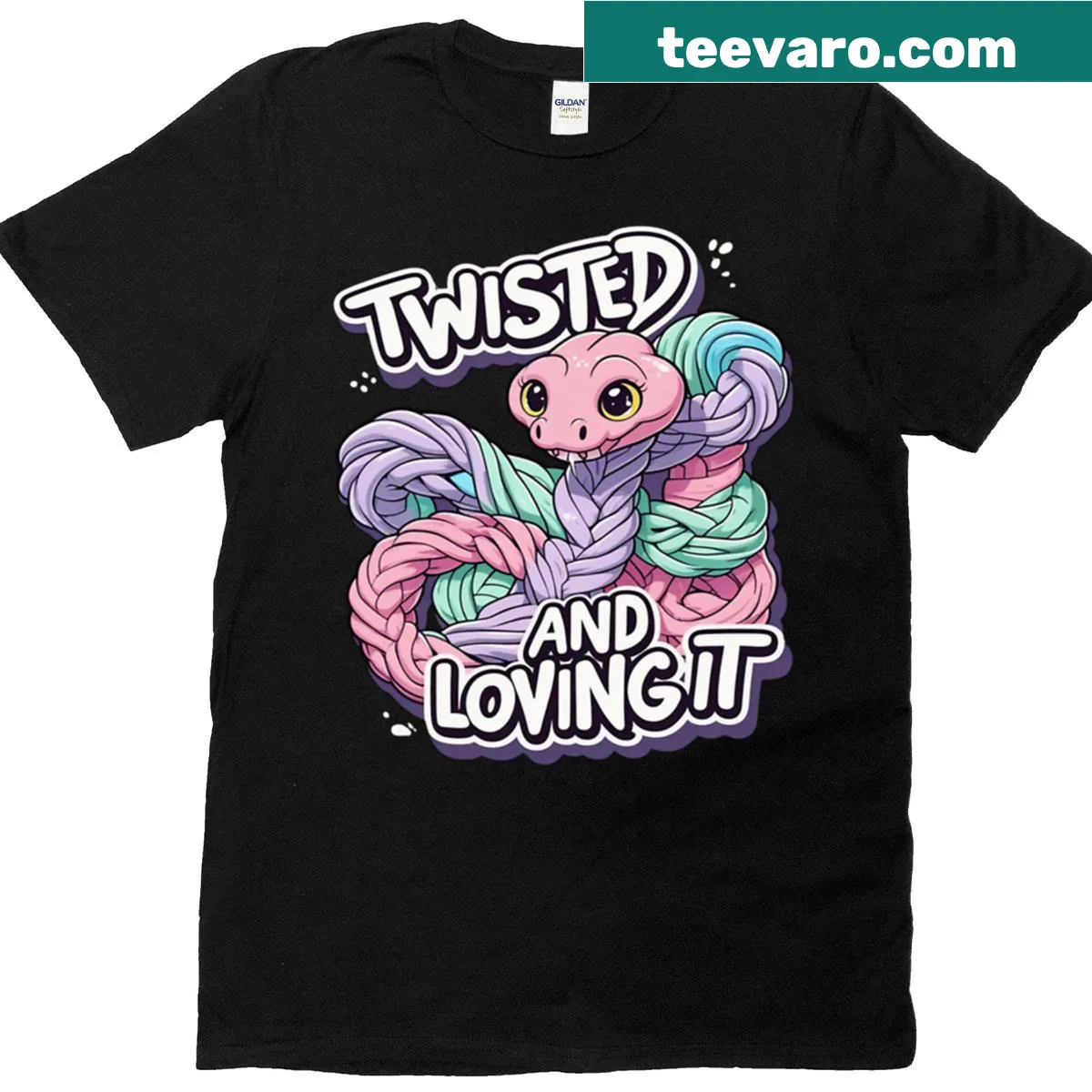 Cute T-shirt with the phrase 'Twisted And Loving It' and macrame illustrations — on a men's t-shirt