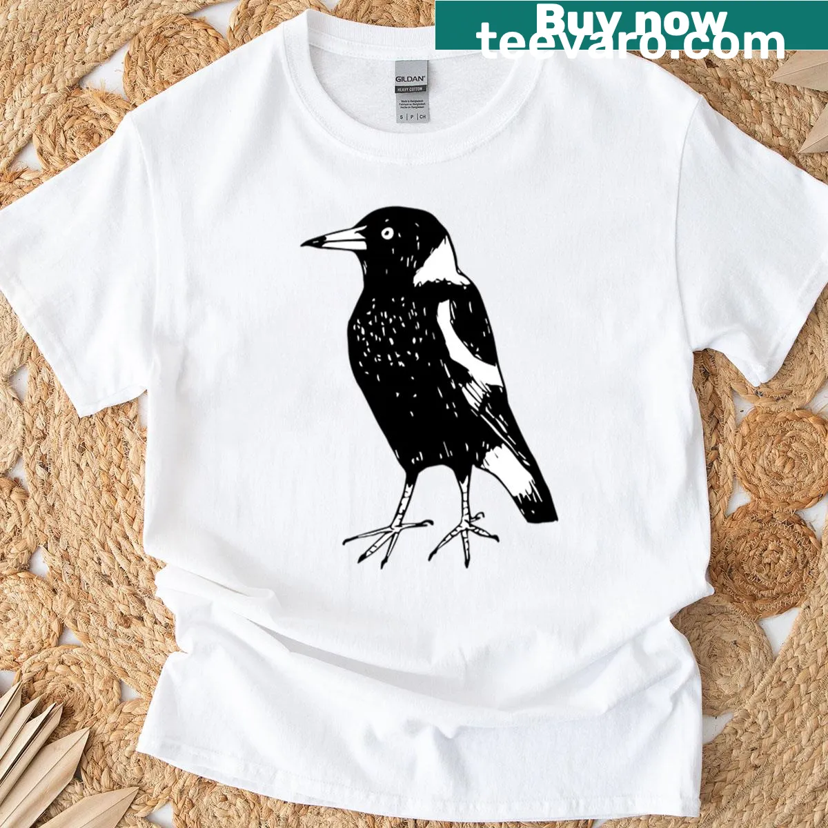 Charming T-shirt featuring Max the Magpie for wildlife conservation — on a men's t-shirt