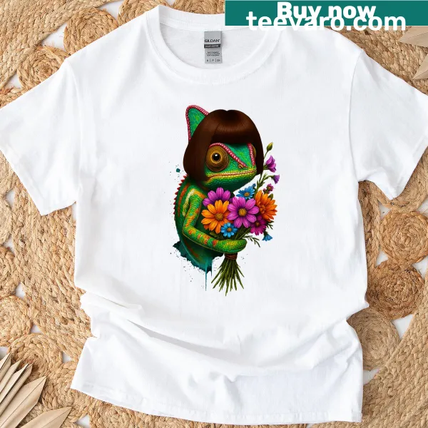 Chameleon graphic with bob haircut and humorous text
