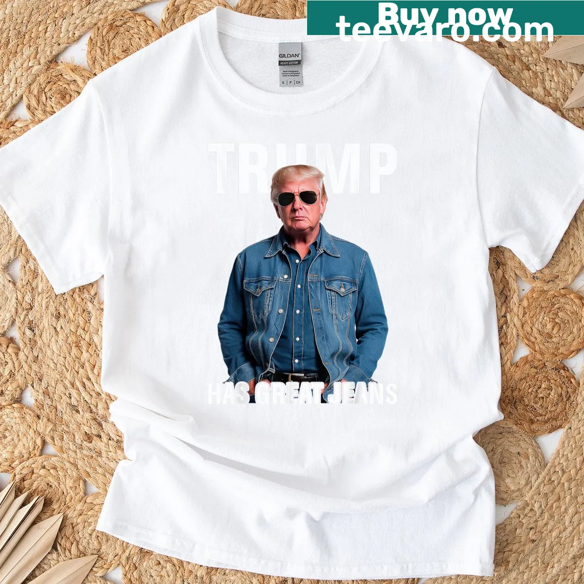Funny meme t-shirt featuring Trump graphic and humorous text. — on a men's t-shirt