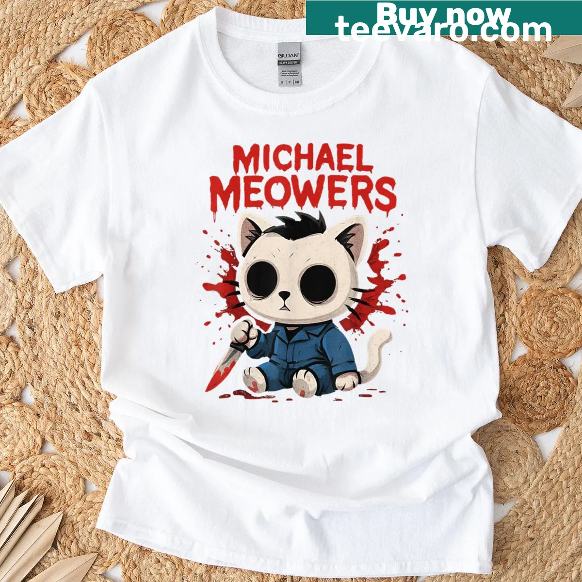 Funny Halloween cat parody t-shirt design — on a men's t-shirt