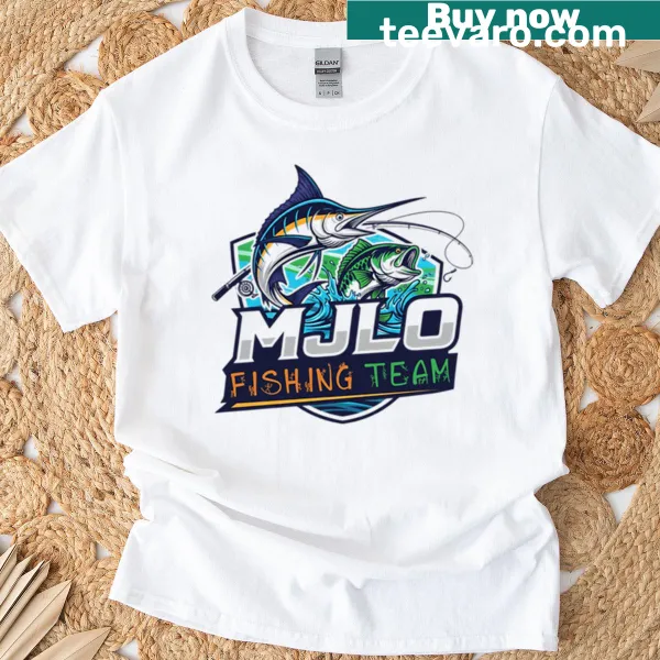 Bold emblem design for Mjlo Fishing Team on a T-shirt