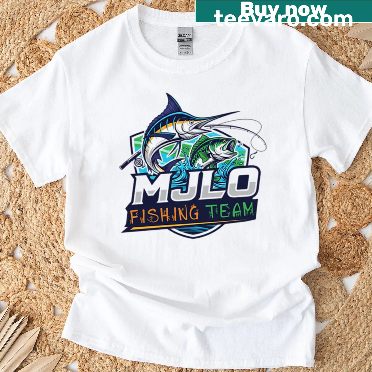 Bold emblem design for Mjlo Fishing Team on a T-shirt — on a men's t-shirt