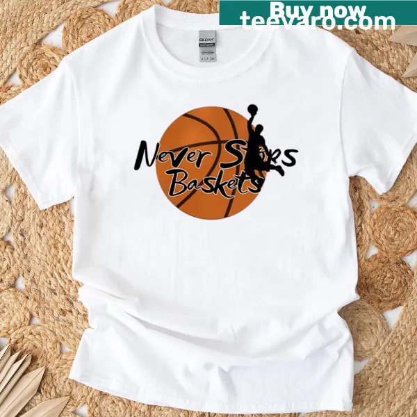 Oversized T-shirt with bold 'Never Stop' typography for inspiration