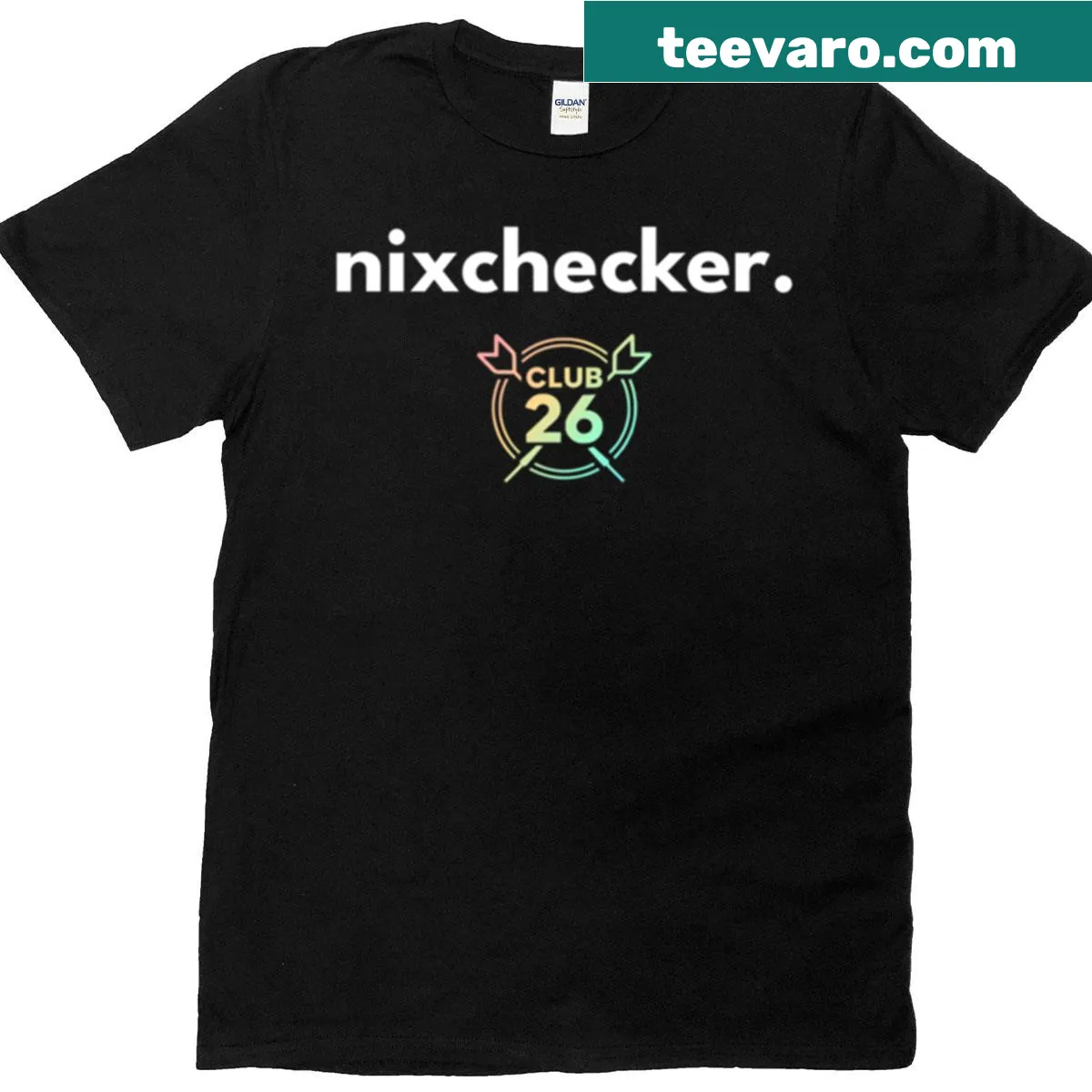 T-shirt featuring a darts-themed graphic and text — on a men's t-shirt