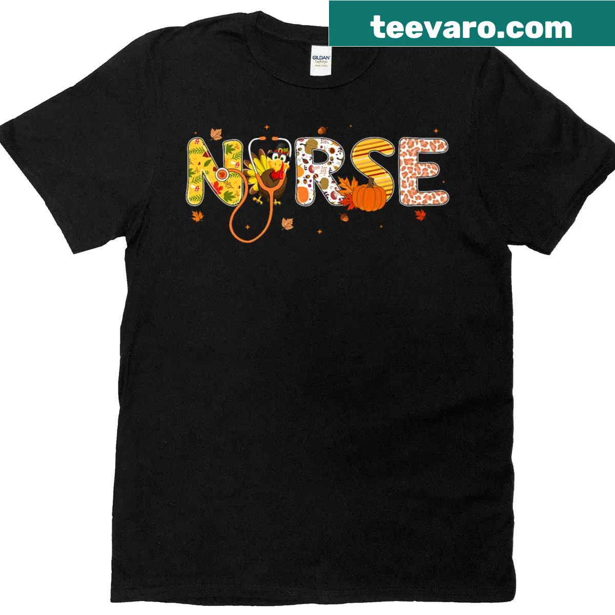 Thanksgiving-themed nurse t-shirt with stethoscope design — on a men's t-shirt