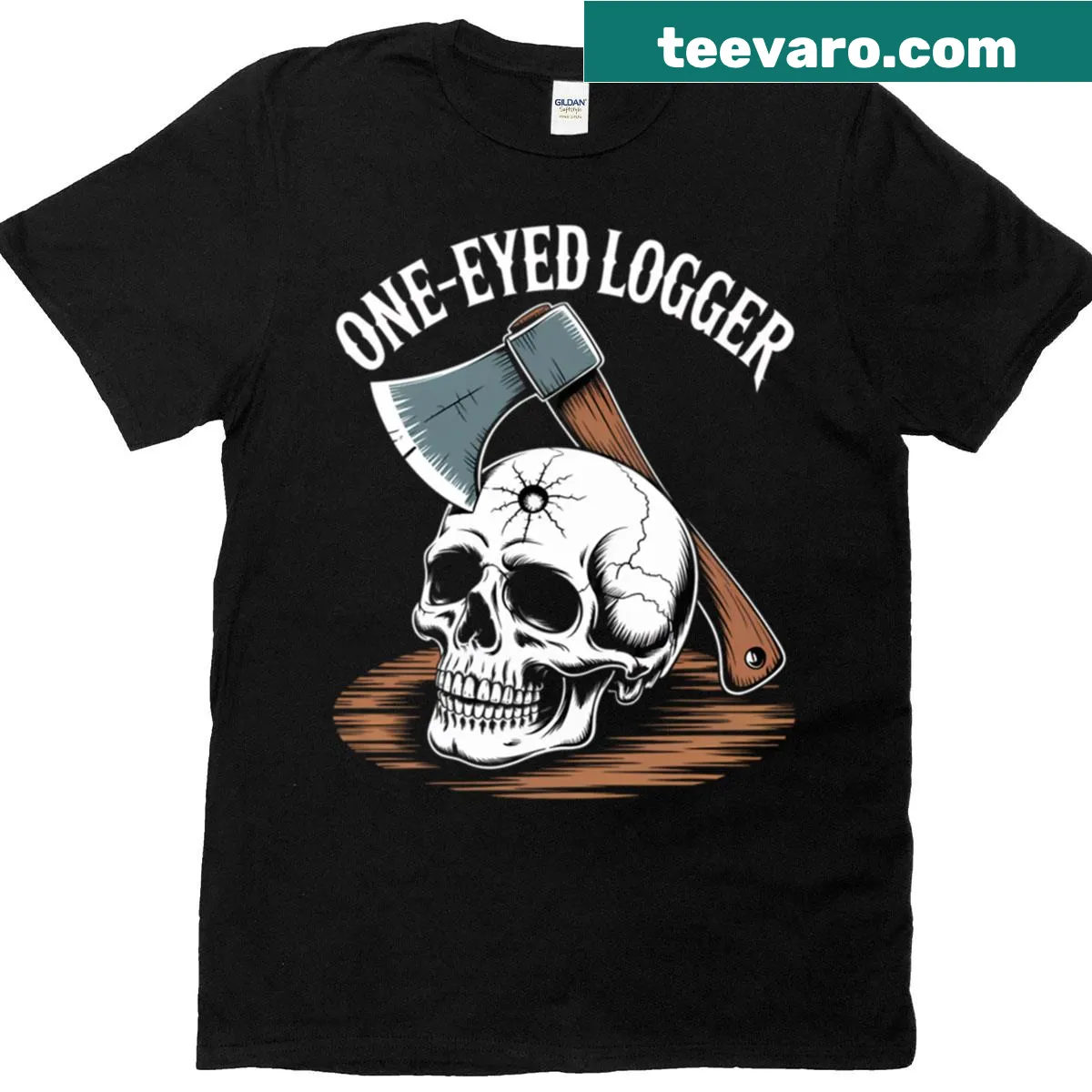 T-shirt featuring the humorous phrase 'One Eyed Logger.' — on a men's t-shirt
