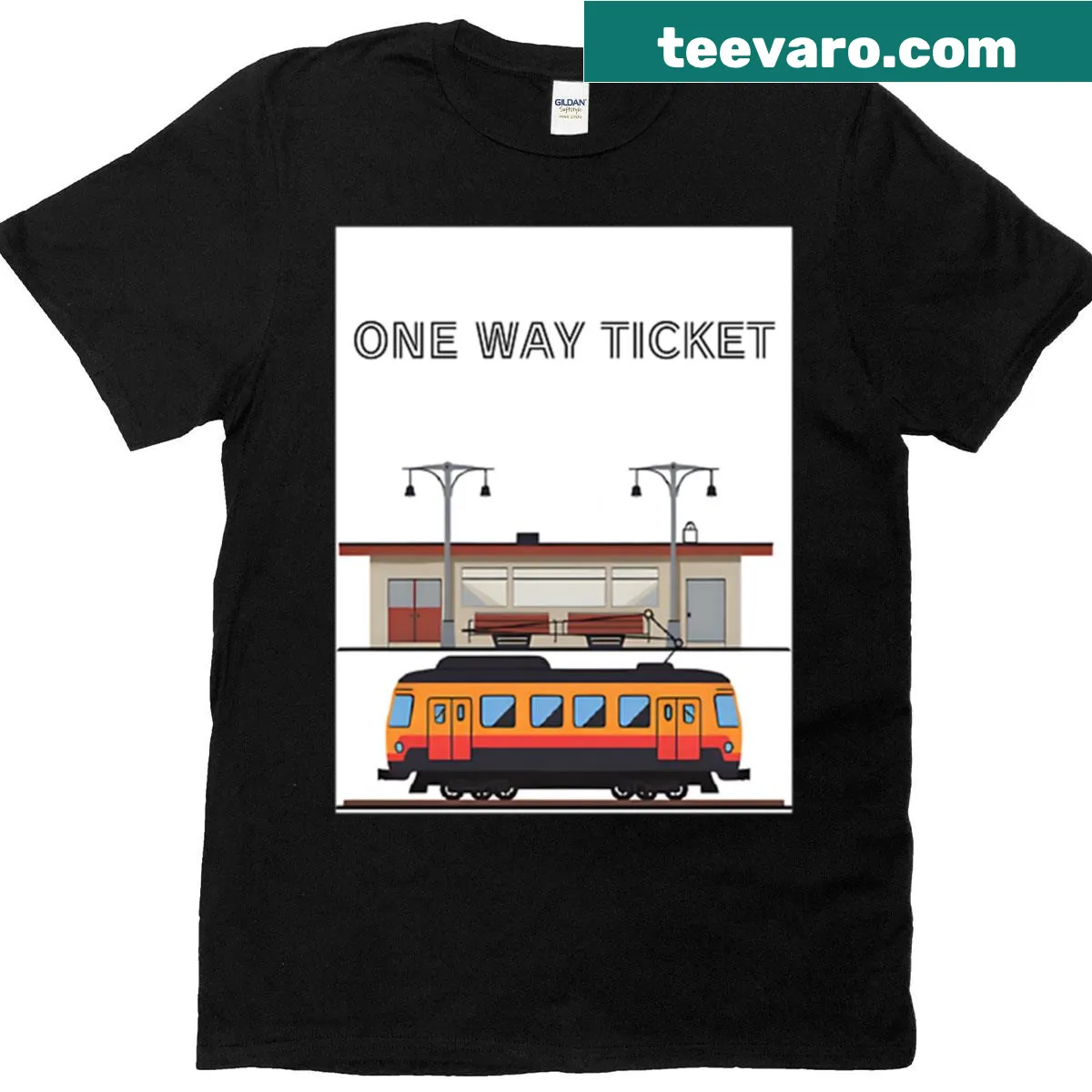 Minimalist t-shirt with text One Way Ticket for travelers — on a men's t-shirt