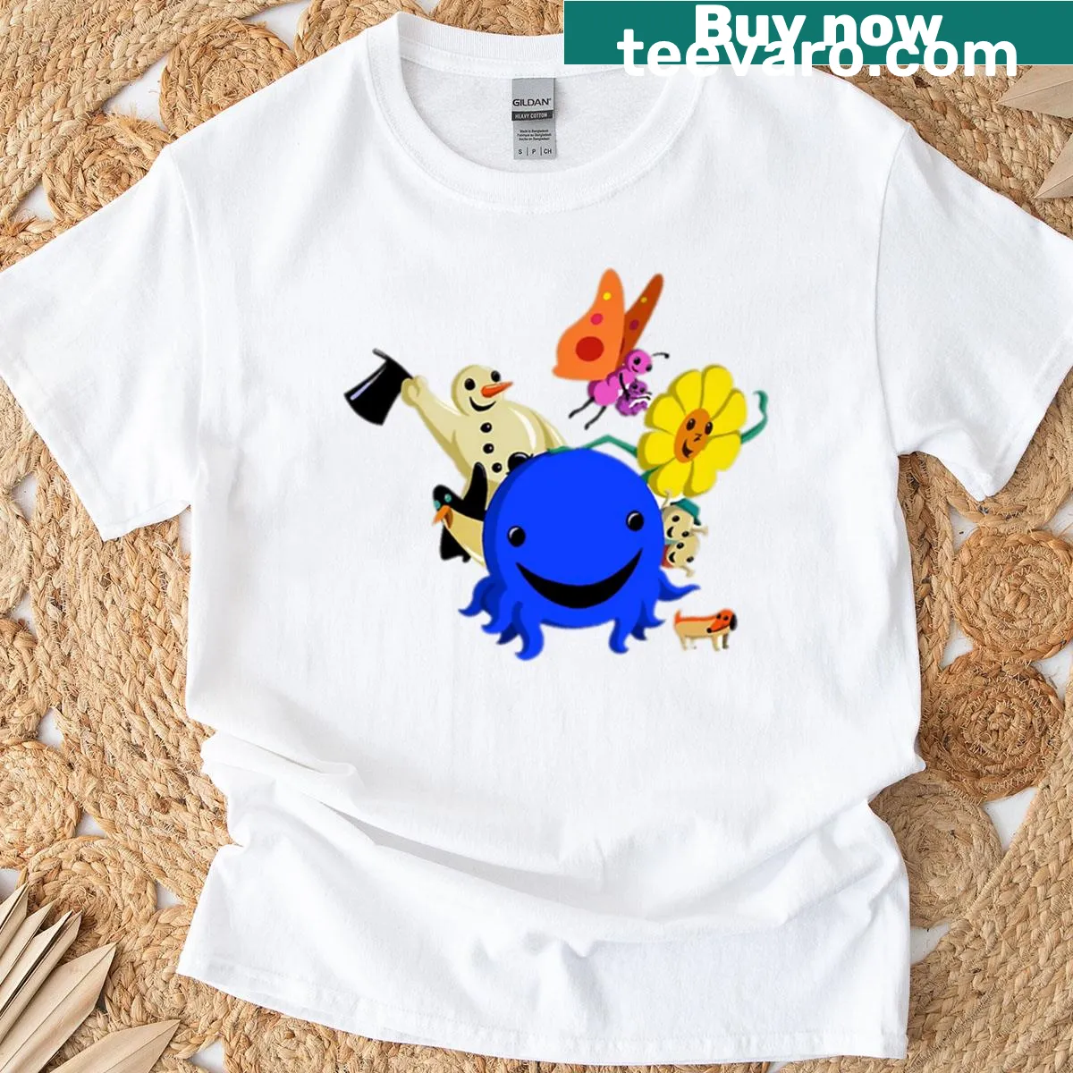 Illustration of Oswald the Octopus with his friend Weenie on a t-shirt — on a men's t-shirt