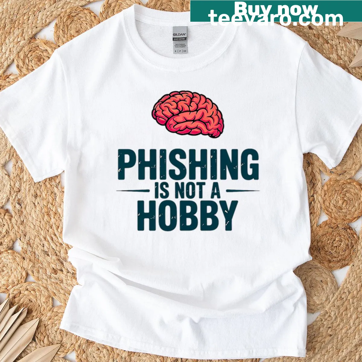 Cybersecurity t-shirt that states Phishing Is Not A Hobby — on a men's t-shirt