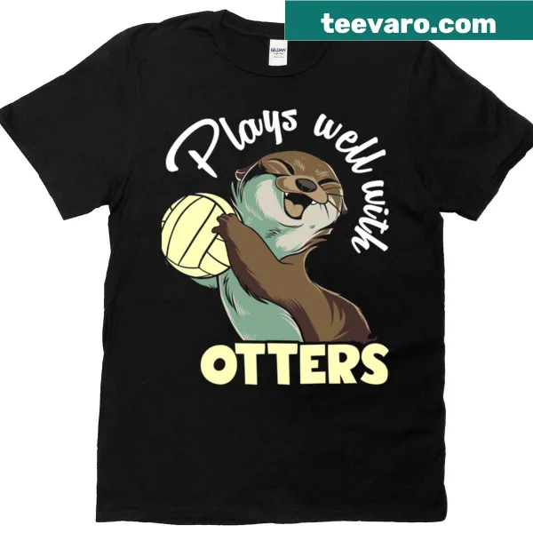 Funny otters playing volleyball illustration on a T-shirt
