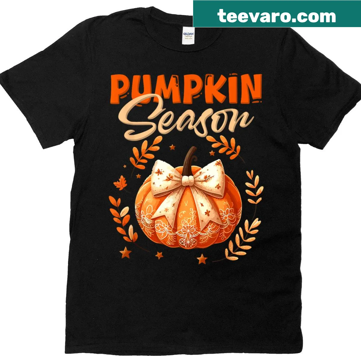 Cute pumpkin with bow tie and flowers design on T-shirt — on a men's t-shirt