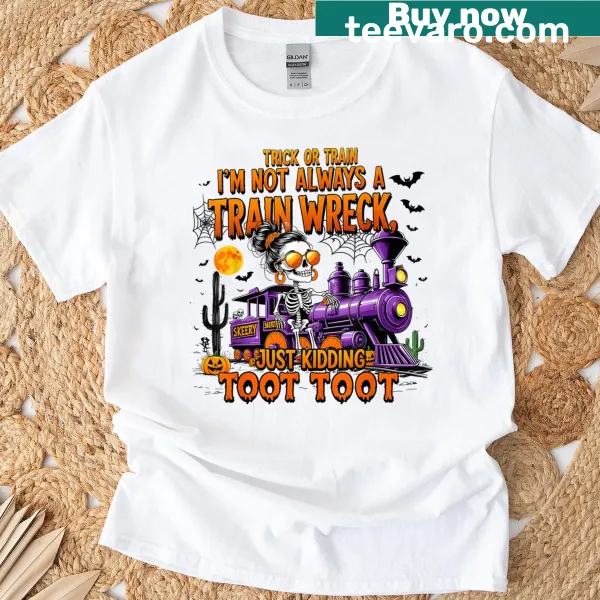 Funny skeleton with ghosts design for Halloween fun.