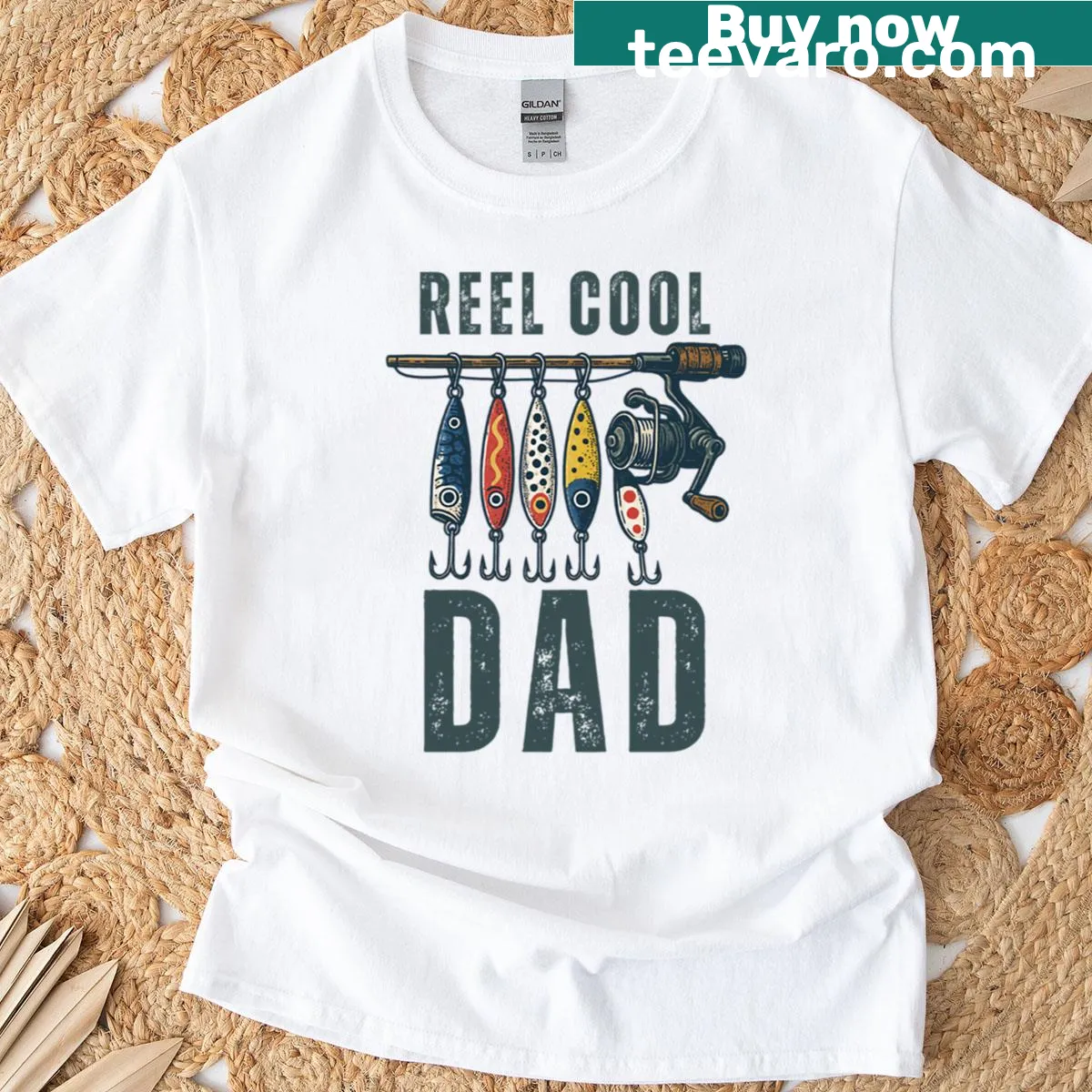 Funny fishing dad t-shirt with playful graphic design — on a men's t-shirt