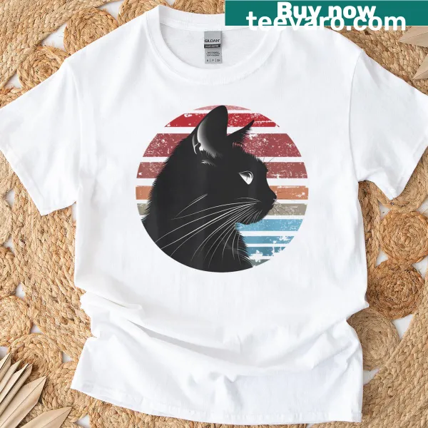 Vintage-style t-shirt featuring a retro black cat graphic