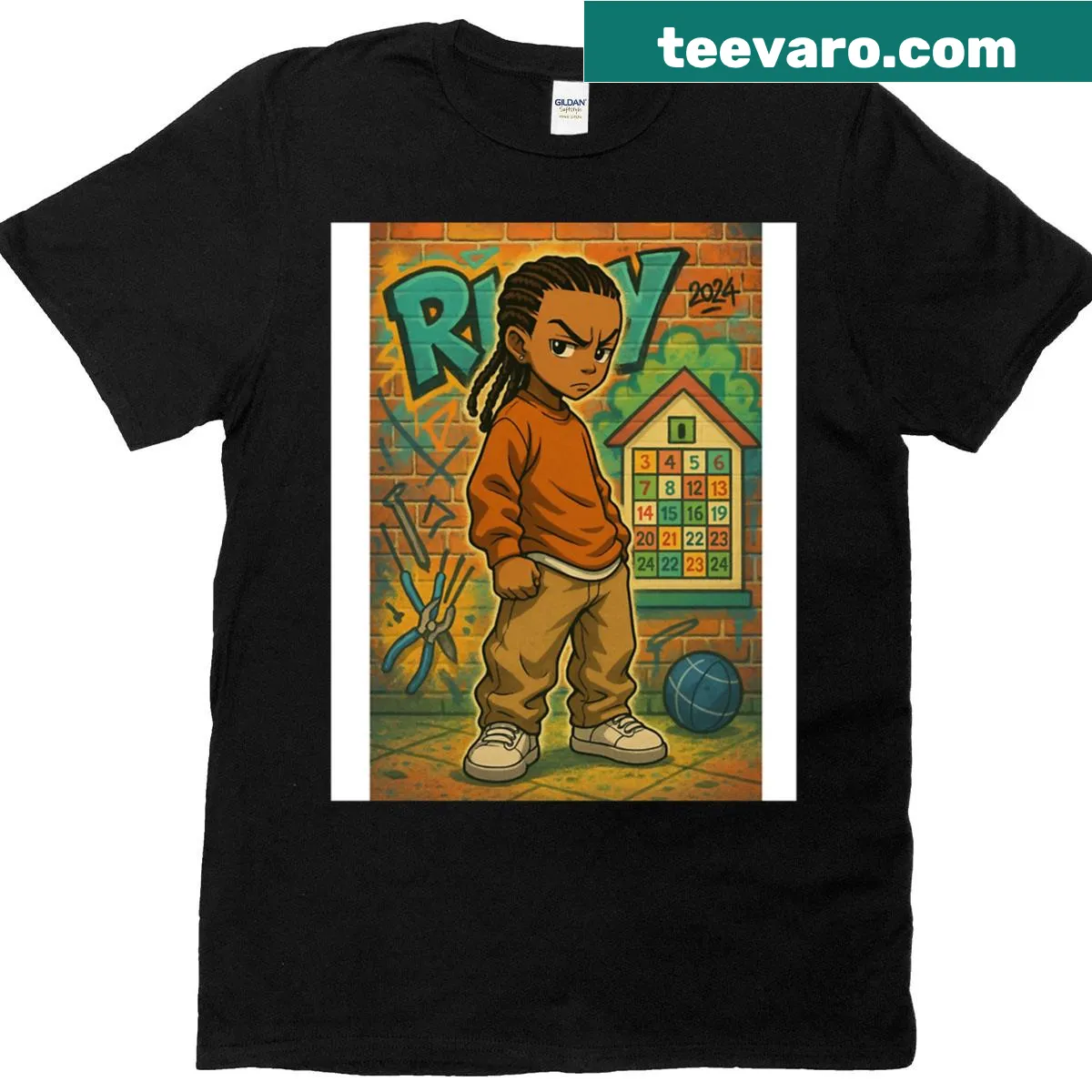 Street art graphic inspired by The Boondocks on T-shirt — on a men's t-shirt