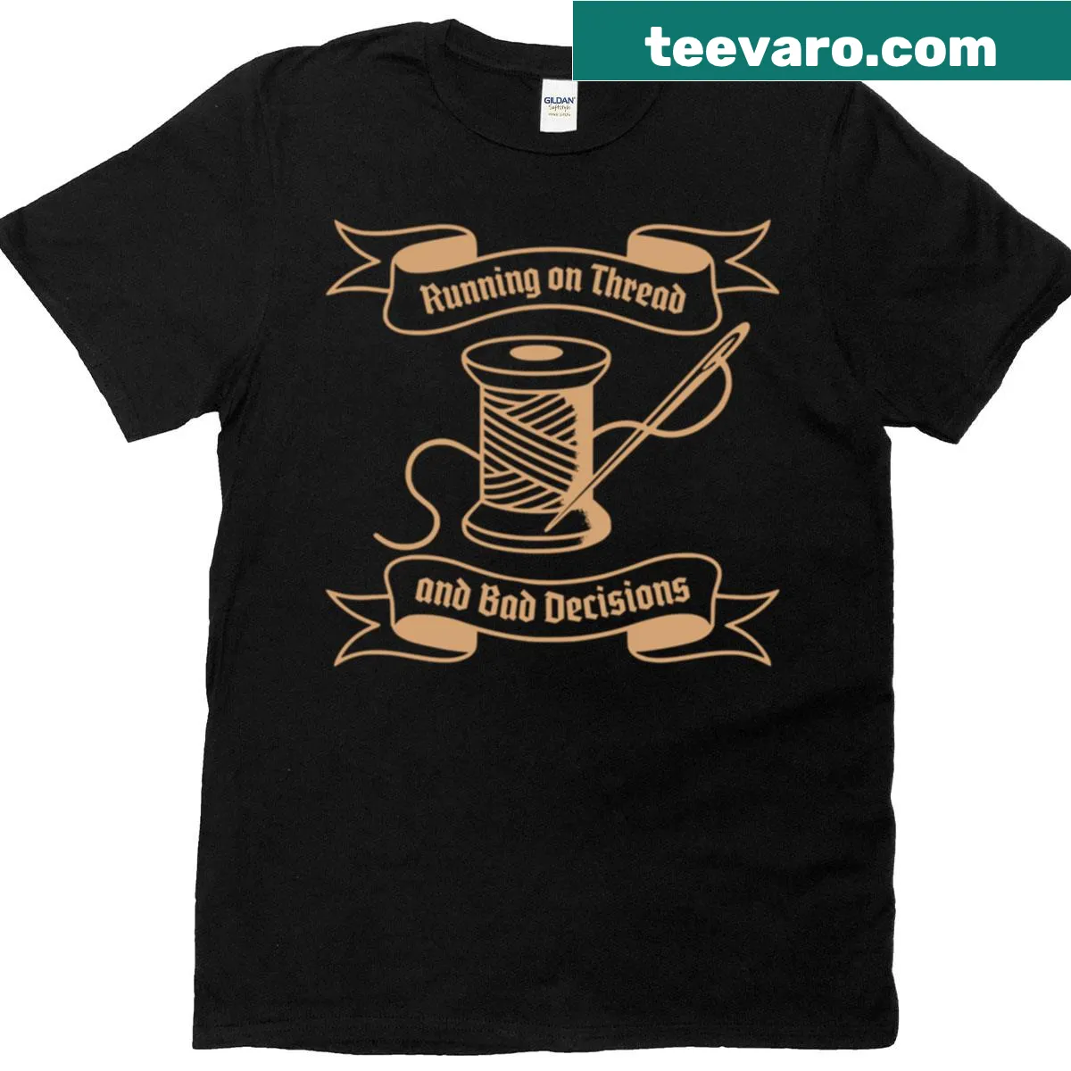 Vintage sewing humor t-shirt with thread and funny saying — on a men's t-shirt