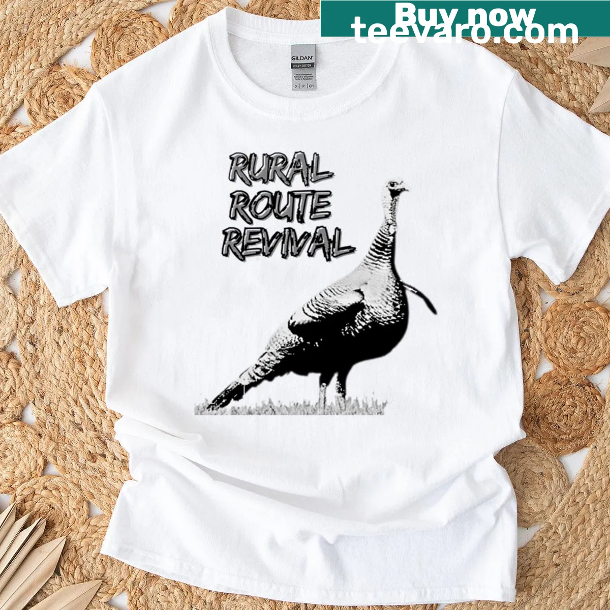 Badge-style T-shirt with turkey hunting design for outdoor enthusiasts — on a men's t-shirt