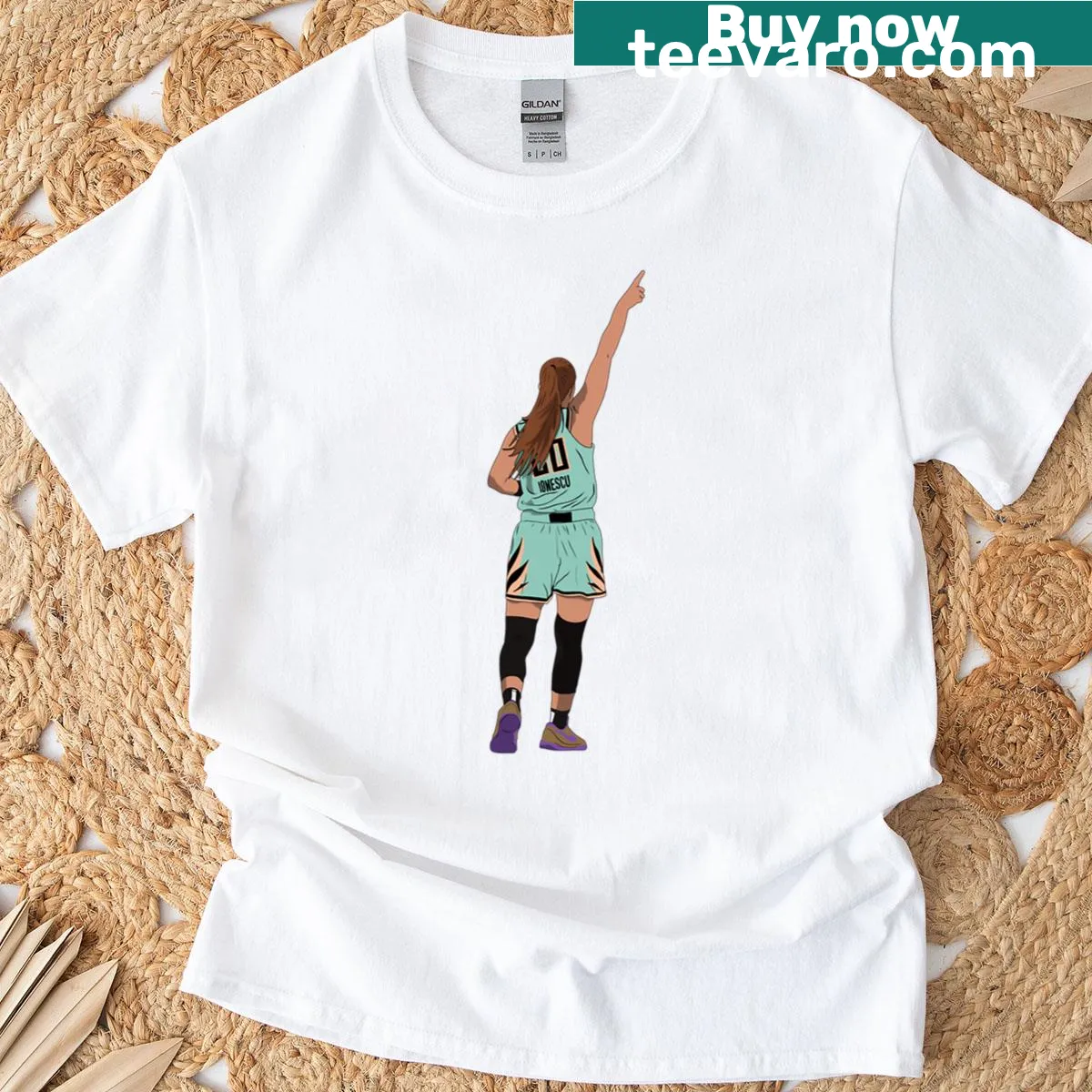 New York Liberty T-shirt with Sabrina Ionescu name in bold text. — on a men's t-shirt
