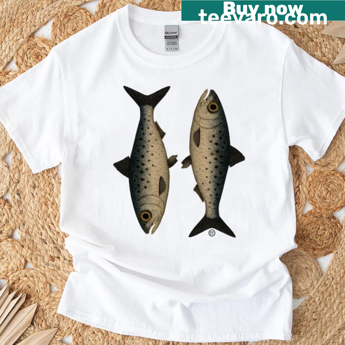Vintage Japanese art depicting sardines — on a men's t-shirt