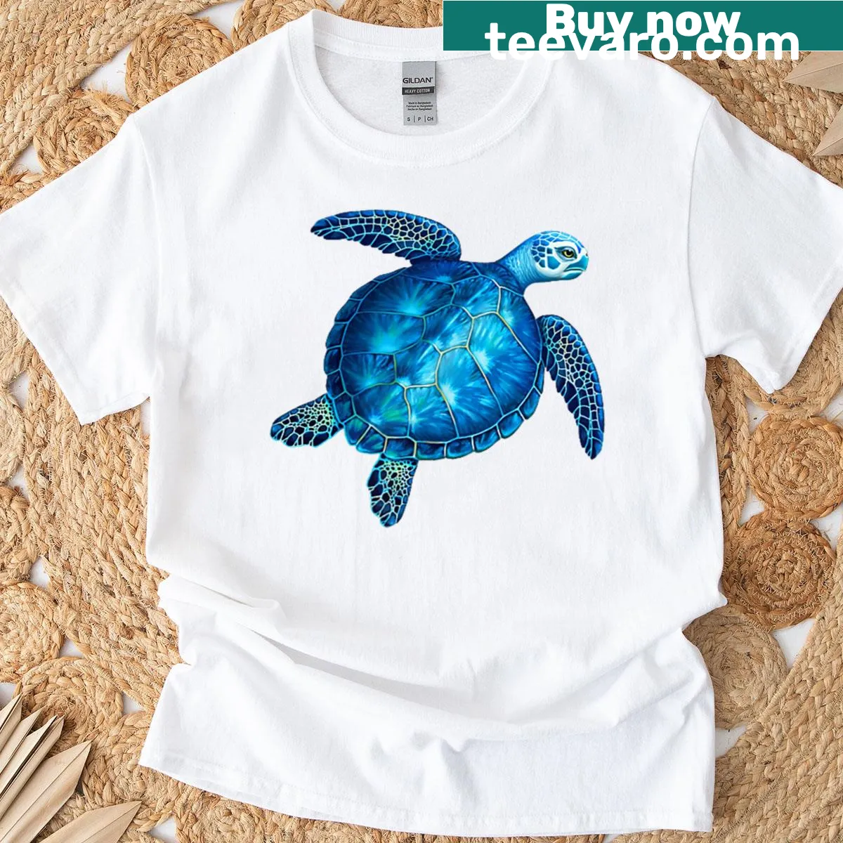 Charming sea turtle graphic tee for beach lovers. — on a men's t-shirt