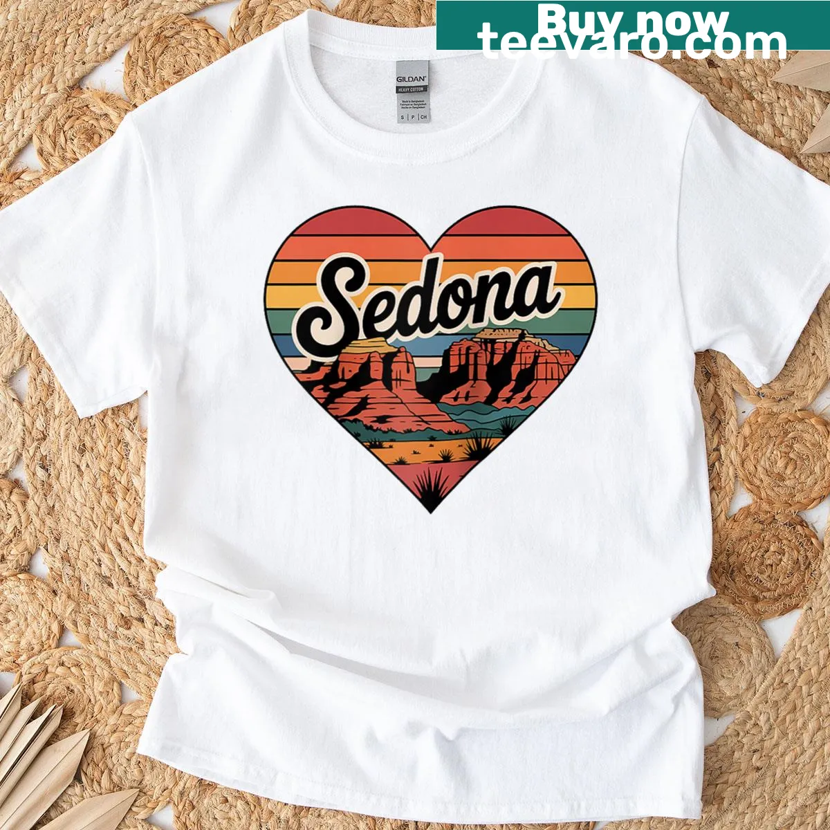 Heart design featuring Sedona's red rocks in a vintage style. — on a men's t-shirt