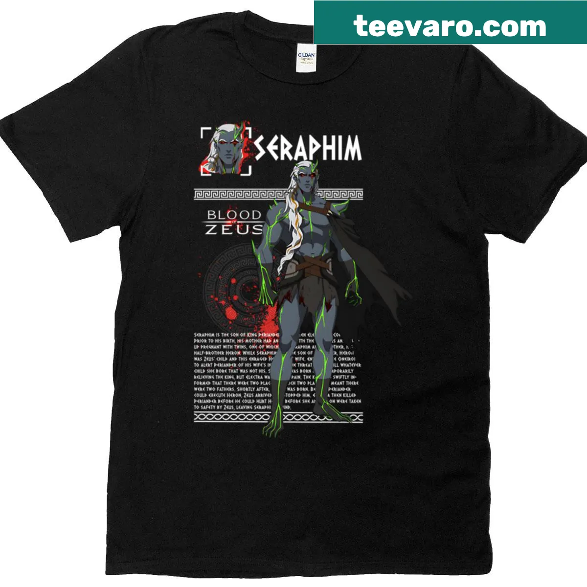 T-shirt featuring Seraphim from Blood of Zeus design — on a men's t-shirt