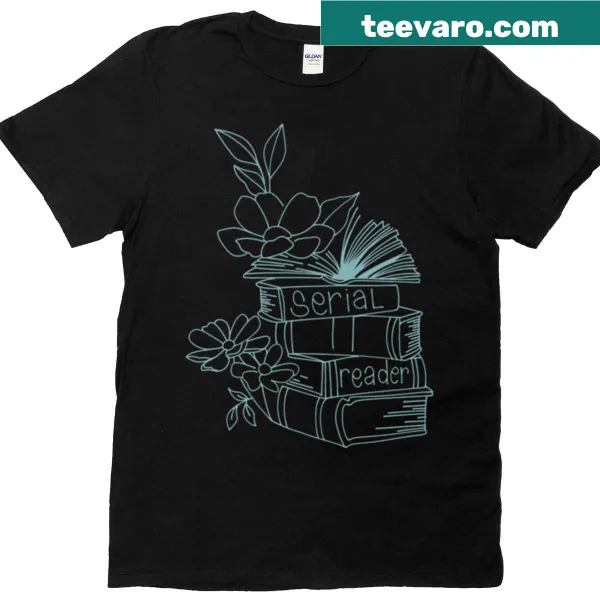 Floral book stack illustration t-shirt for avid readers and book lovers.