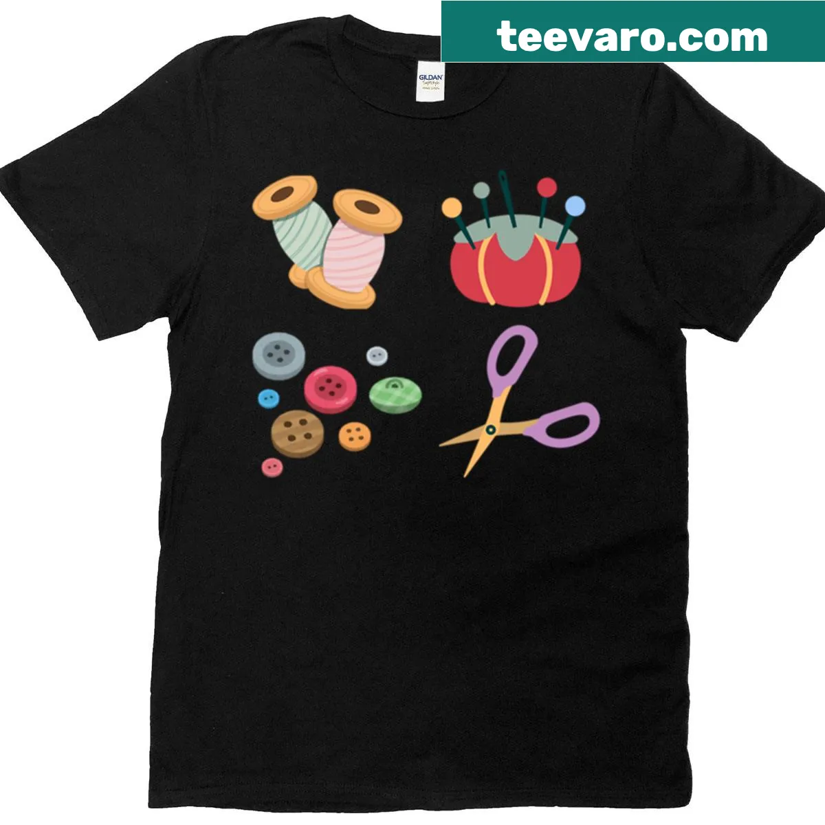 Cute sewing tools graphic t-shirt for craft lovers and sewing enthusiasts. — on a men's t-shirt