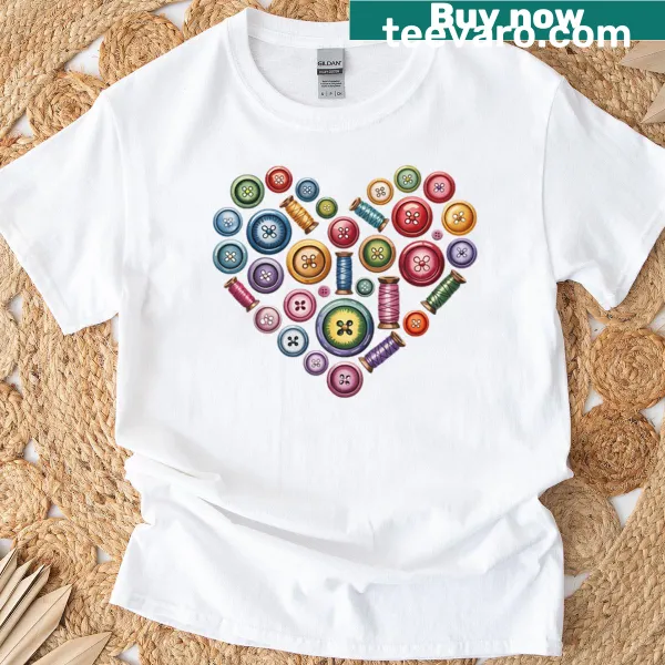 Illustration of a heart with sewing tools on a t-shirt