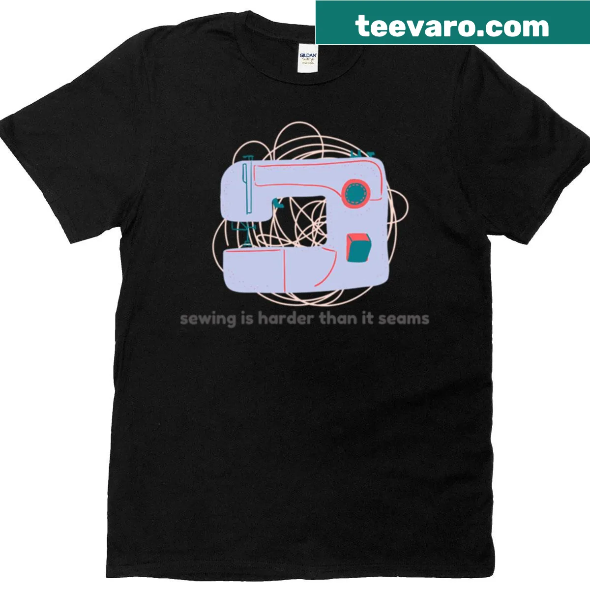 T-shirt featuring the phrase Sewing Is Hard in bold typography. — on a men's t-shirt