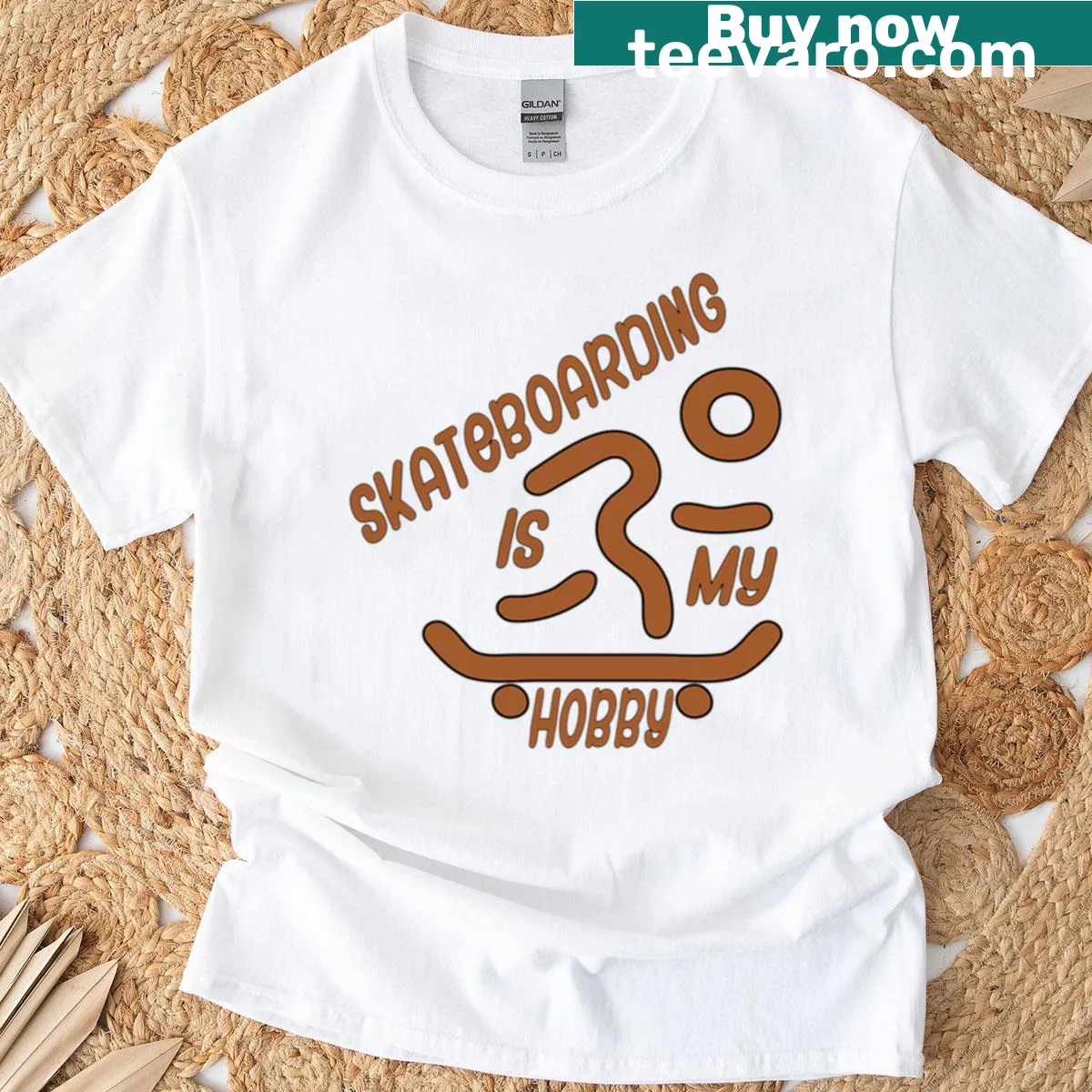 Playful skateboarding graphic on T-shirt — on a men's t-shirt