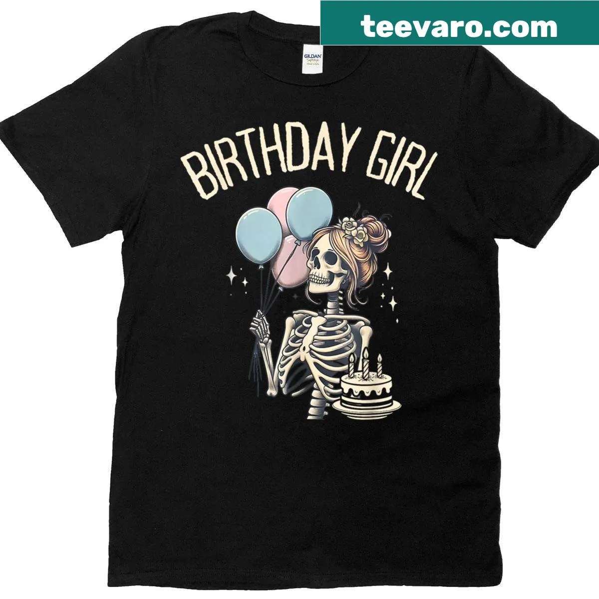 Funny birthday t-shirt featuring a playful skeleton design. — on a men's t-shirt