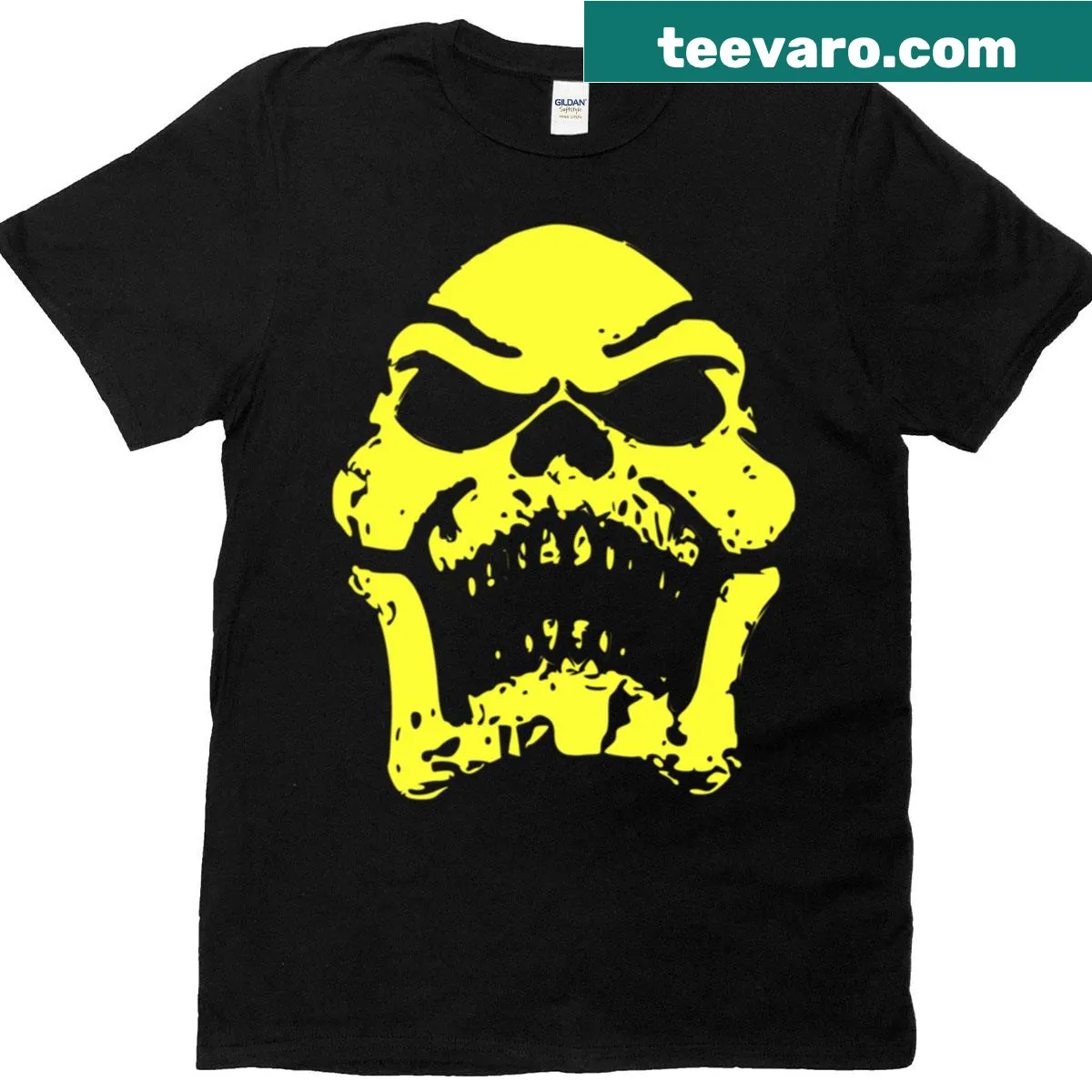 Distressed Skeletor graphic t-shirt with a vintage feel — on a men's t-shirt