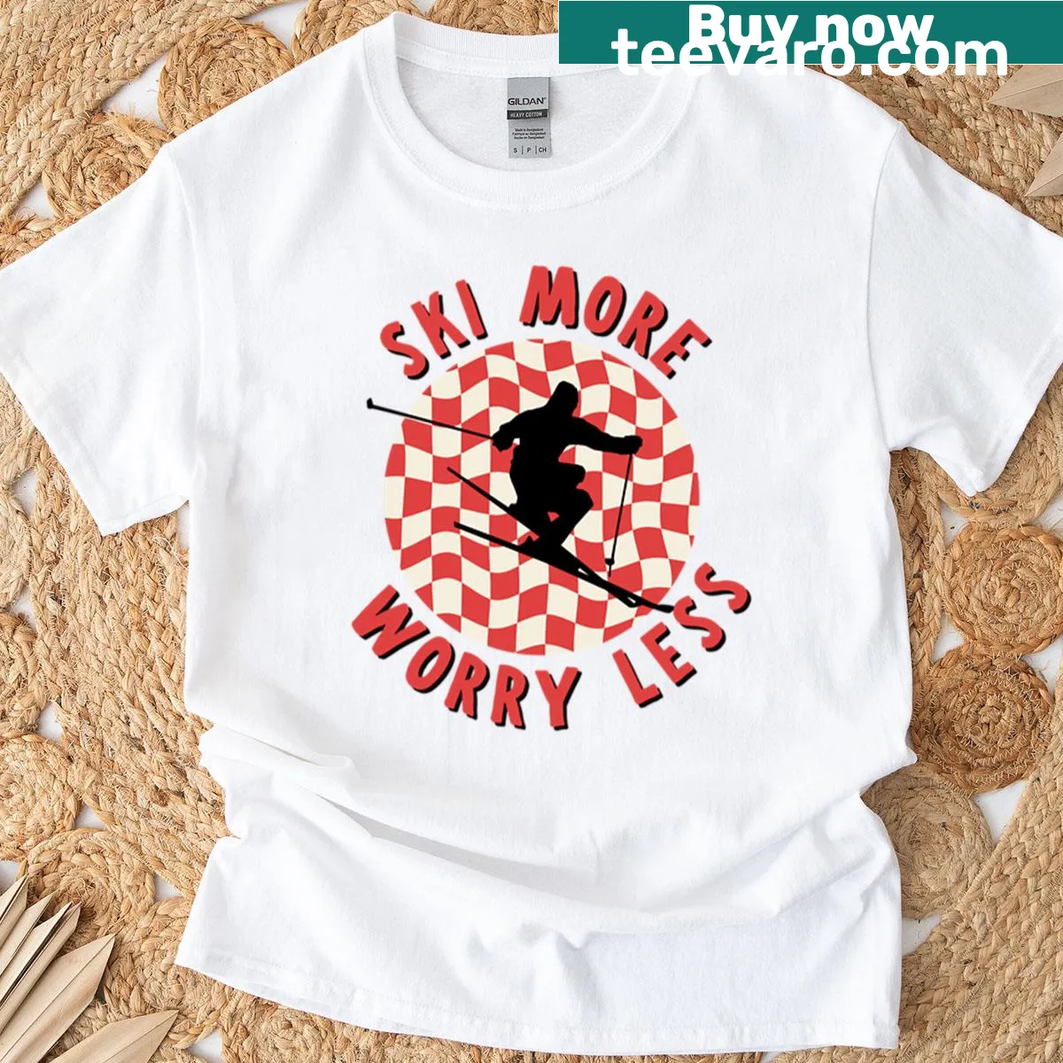 Inspirational Ski More Worry Less graphic t-shirt — on a men's t-shirt