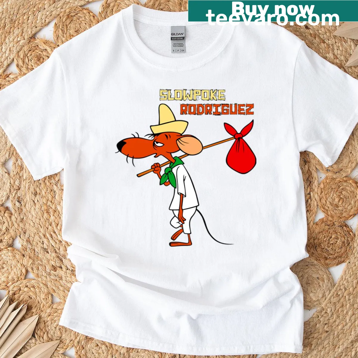 Cartoon illustration of Slowpoke Rodriguez on a T-shirt. — on a men's t-shirt