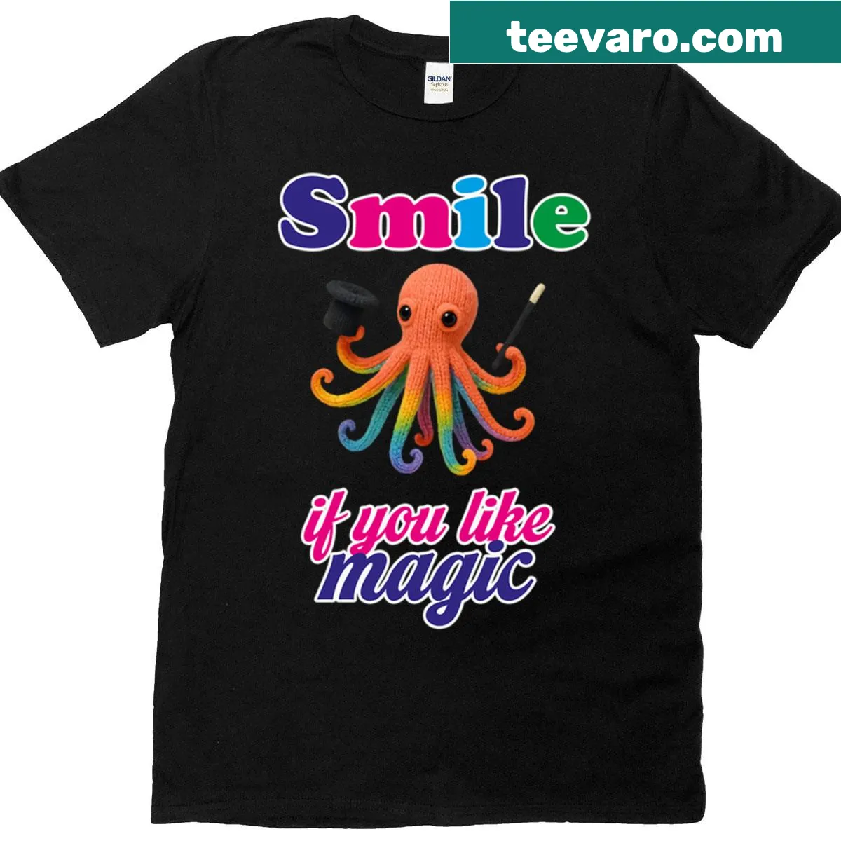 T-shirt with the phrase 'Smile If You Like Magic' in playful typography — on a men's t-shirt