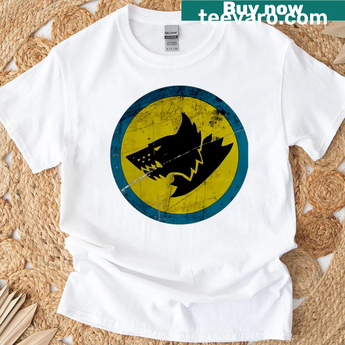 Imaginative graphic of wolves in space on T-shirt — on a men's t-shirt