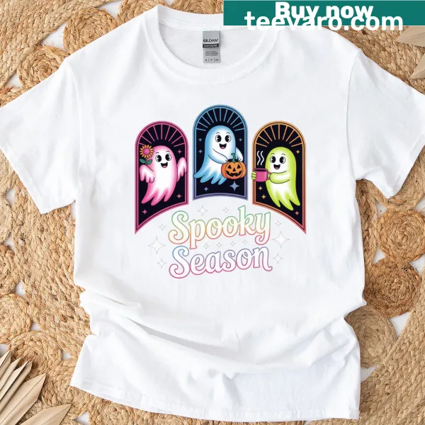 Cute ghost Halloween T-shirt celebrating spooky season