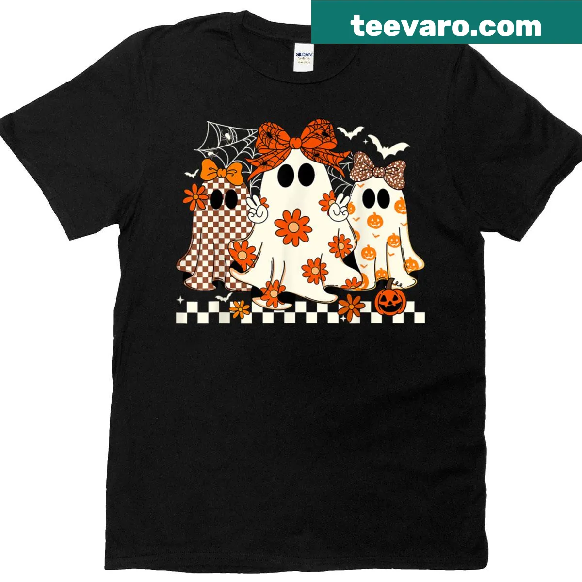 Funny ghost and flower design on a Halloween T-shirt — on a men's t-shirt