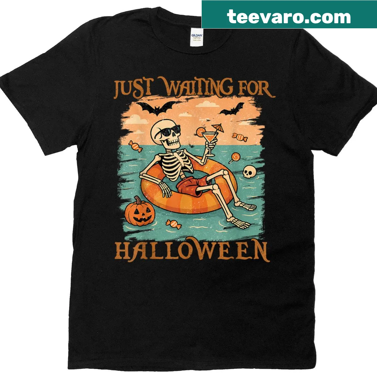 Skeleton graphic T-shirt waiting for Halloween festivities — on a men's t-shirt