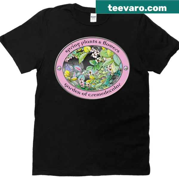 Illustration of spring plants and flowers on a T-shirt