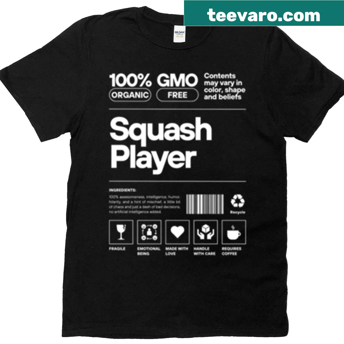 Playful typography on t-shirt celebrating squash players — on a men's t-shirt