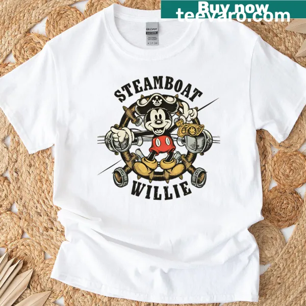 Nostalgic t-shirt featuring a classic Steamboat Willie design