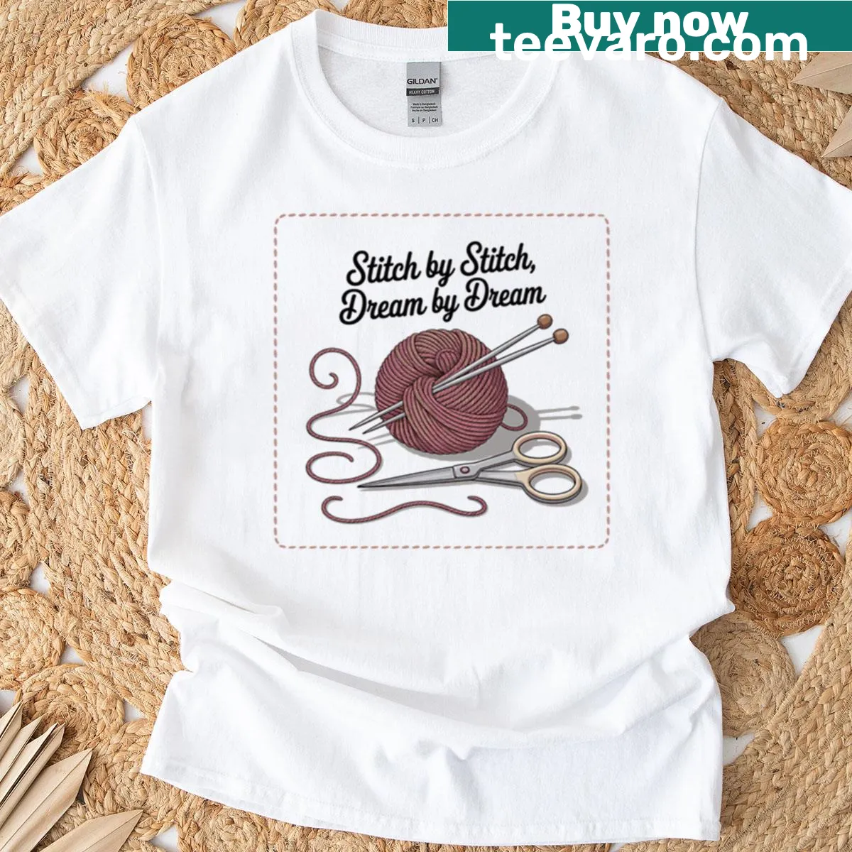 Inspirational tee with Stitch By Stitch Dream By Dream in elegant typography — on a men's t-shirt