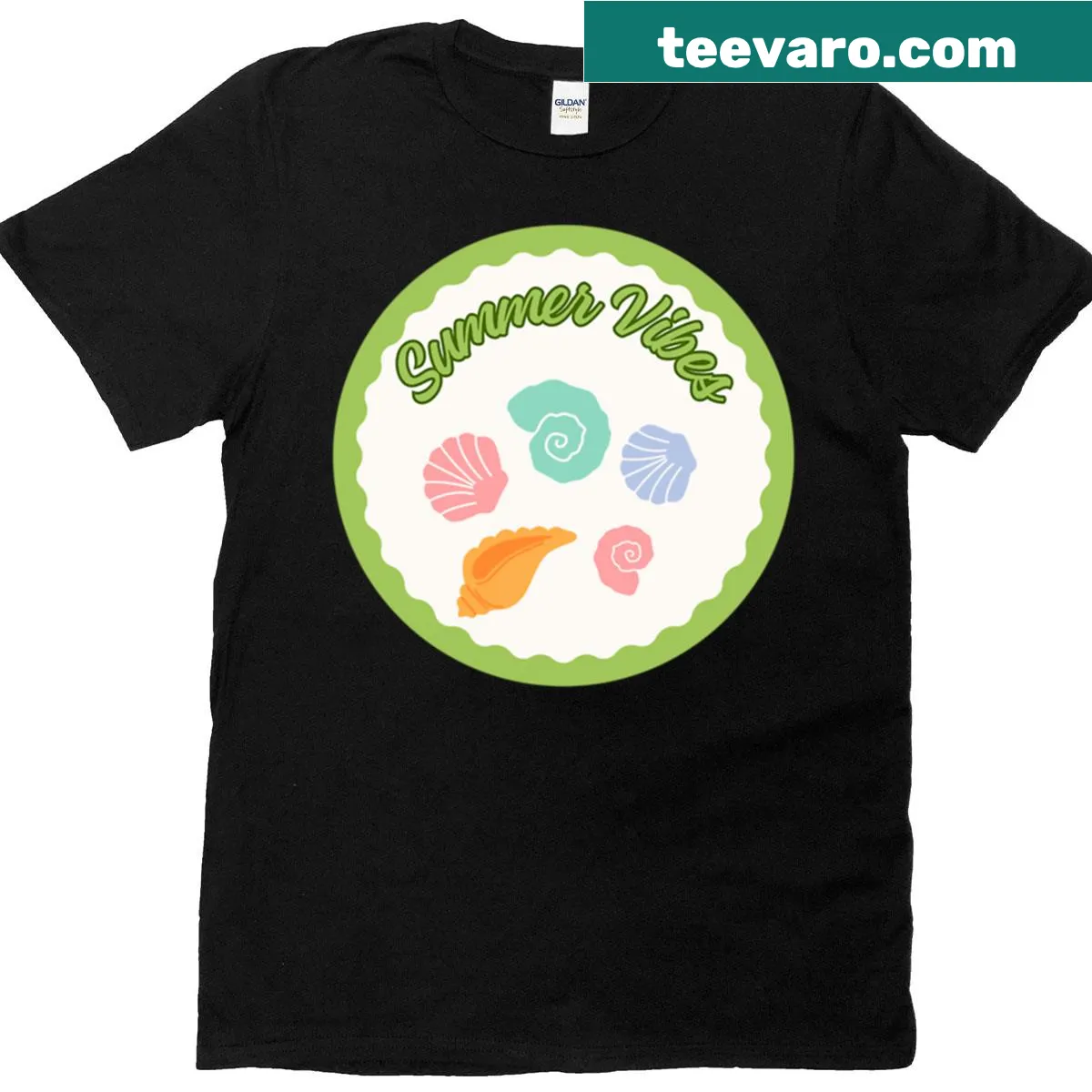 Text graphic illustrating summer vibes on a T-shirt — on a men's t-shirt